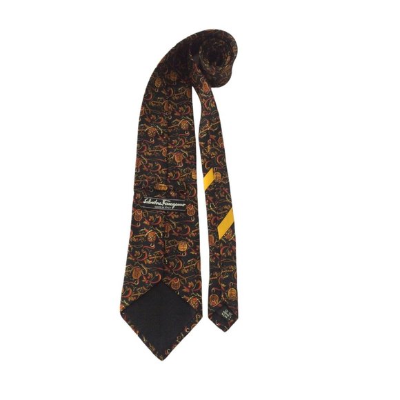 SALVATORE FERRAGAMO Black Riding Accessoire Print Silk Italy Tie 56"/3".3/4 EX. - Picture 2 of 5